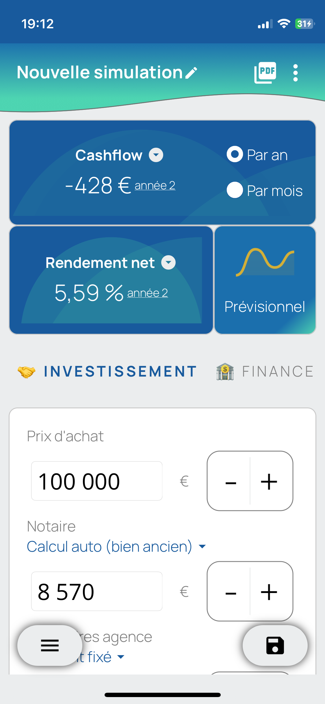 Tableau de bord de modélisation sur mobile